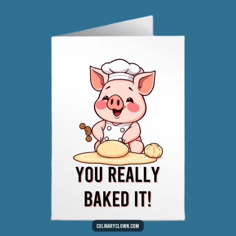 Chef Pig Congrats Card: Free Printable Dough Kneading for Your Success