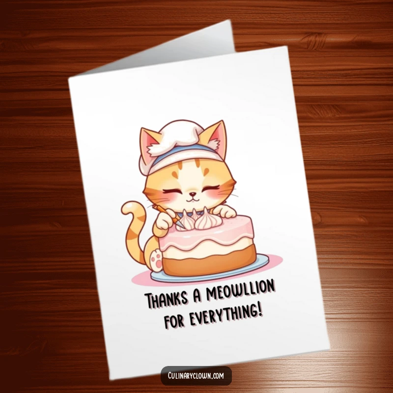 Funny Free Printable Thank You Card: Mischievous cat chef with a thankful expression, delightful downloadable art.