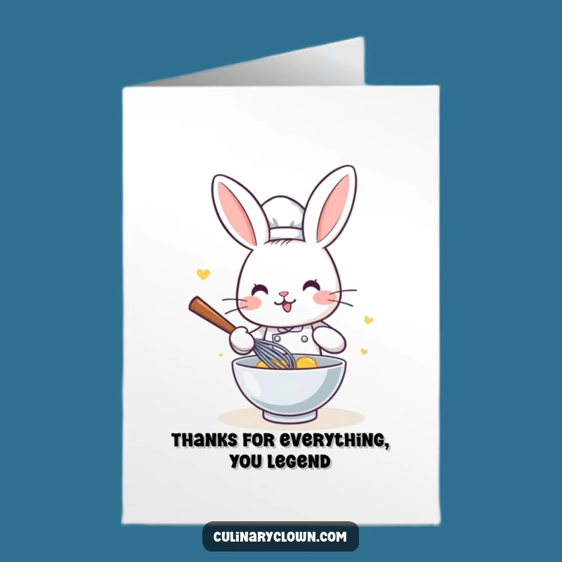 Free Printable Kawaii Rabbit Chef Thank You Card - Funny Downloadable Gift of Gratitude