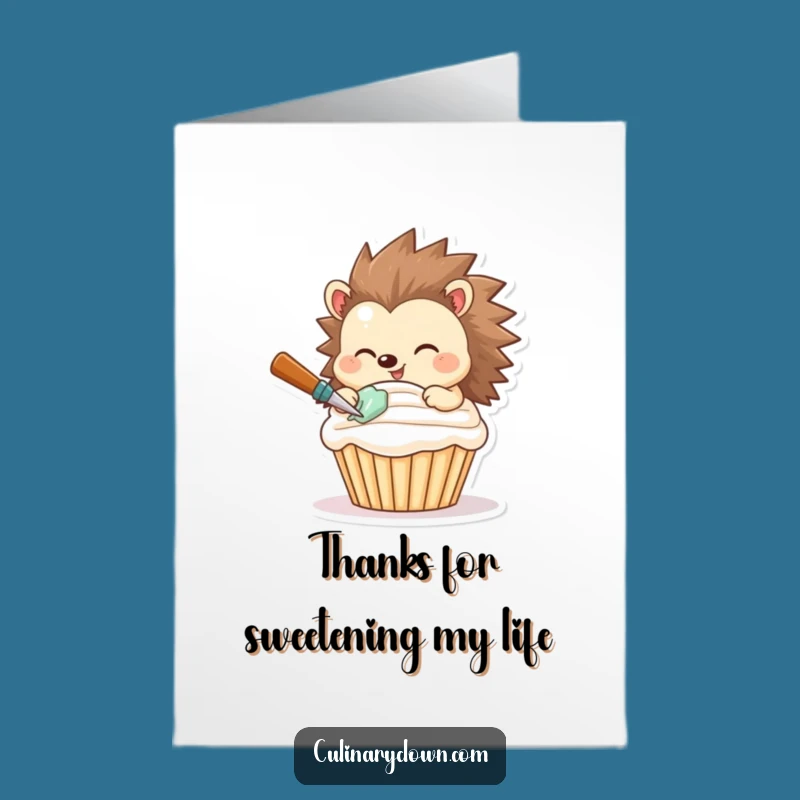 Free Printable Thank You Card: Hedgehog Frosting Cupcake Funny Downloadable Gift