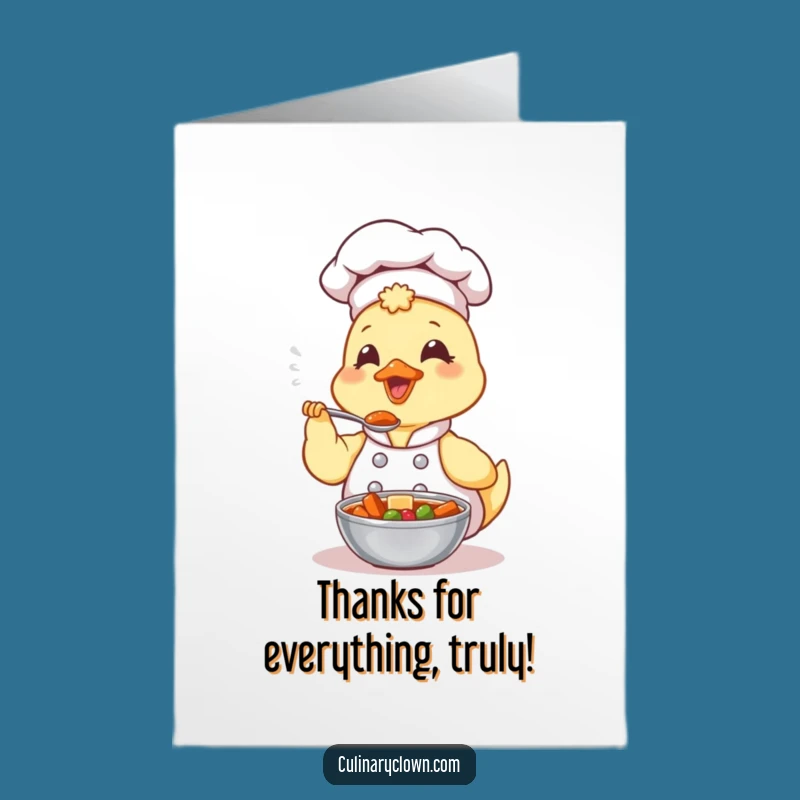Free Printable Thank You Card: Kawaii Duck Chef Stew Tasting Funny Downloadable Gift