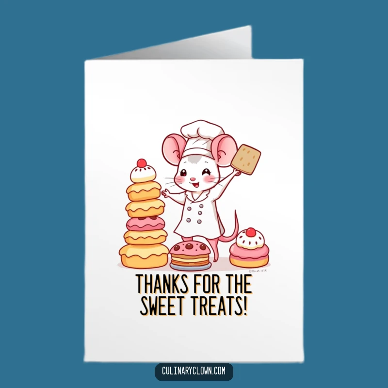 Free Printable Thank You Card: Kawaii Mouse Chef Pastry Tower Funny Downloadable Gift