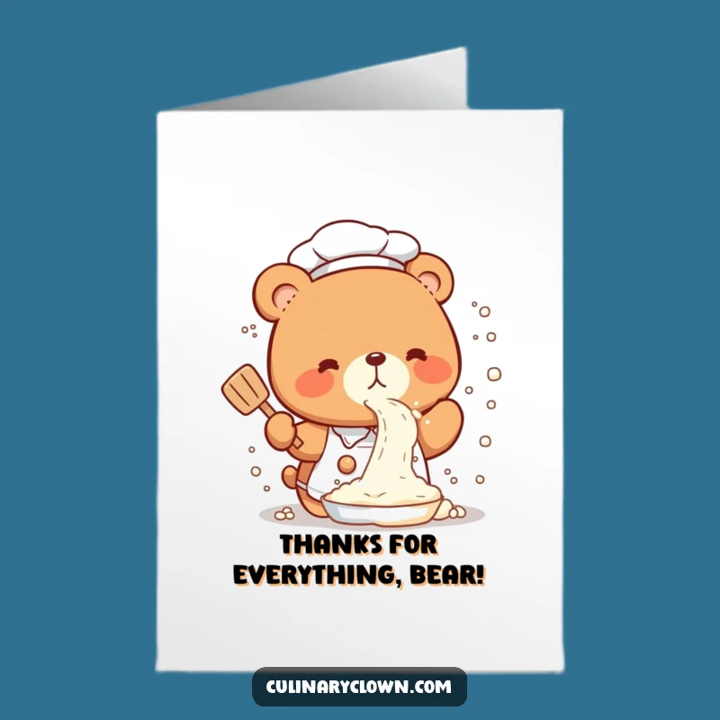 Free Printable Kawaii Bear Chef Thank You Card: Flour Fiasco Downloadable