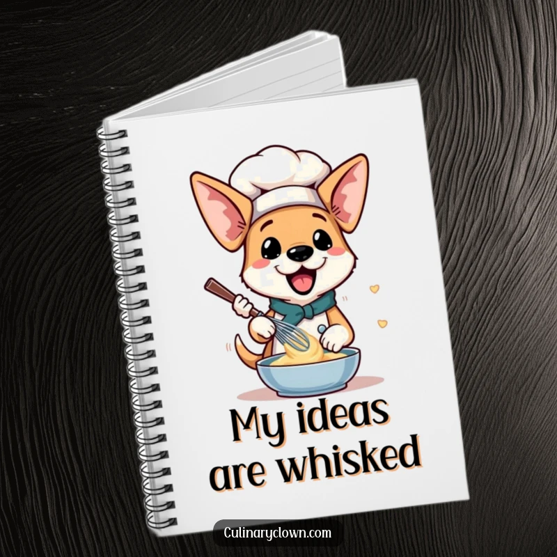 Funny Dog Chef Notebook: A dog with floppy ears whisking batter, perfect for recipe notes and doodles.
