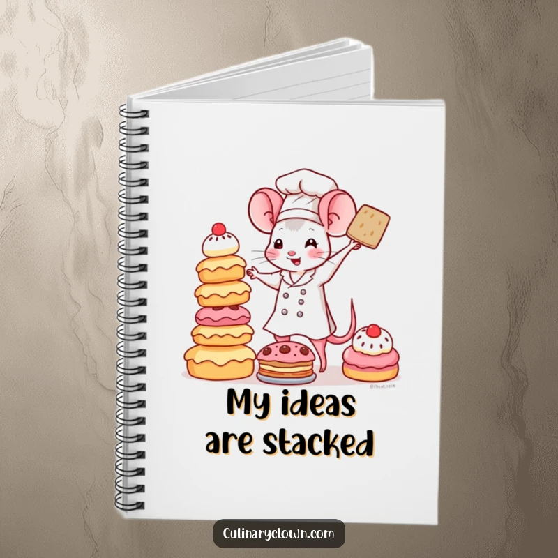 Funny Kawaii Mouse Chef Notebook: A cute mouse chef is balancing a tall tower of pastries on its head, ready to jot down notes and ideas.