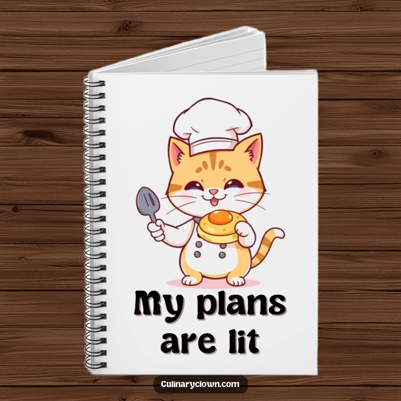 Funny Cat Chef Notebook: A cat chef flambéing a pancake, perfect for jotting down recipes and witty thoughts.