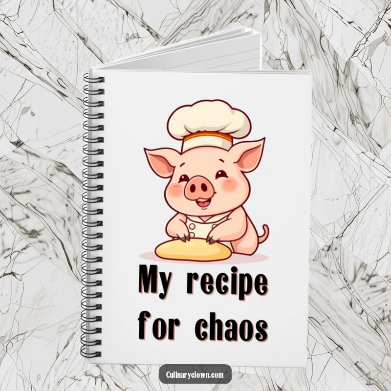 Funny pig chef kneading dough, a humorous and practical notebook for recipes, notes, and culinary inspiration.