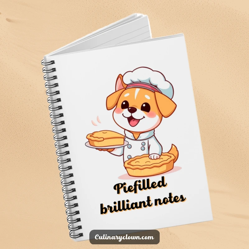 Funny Kawaii Dog Chef Notebook: An excited dog chef presenting a pie on a journal cover, perfect for recipe writing.