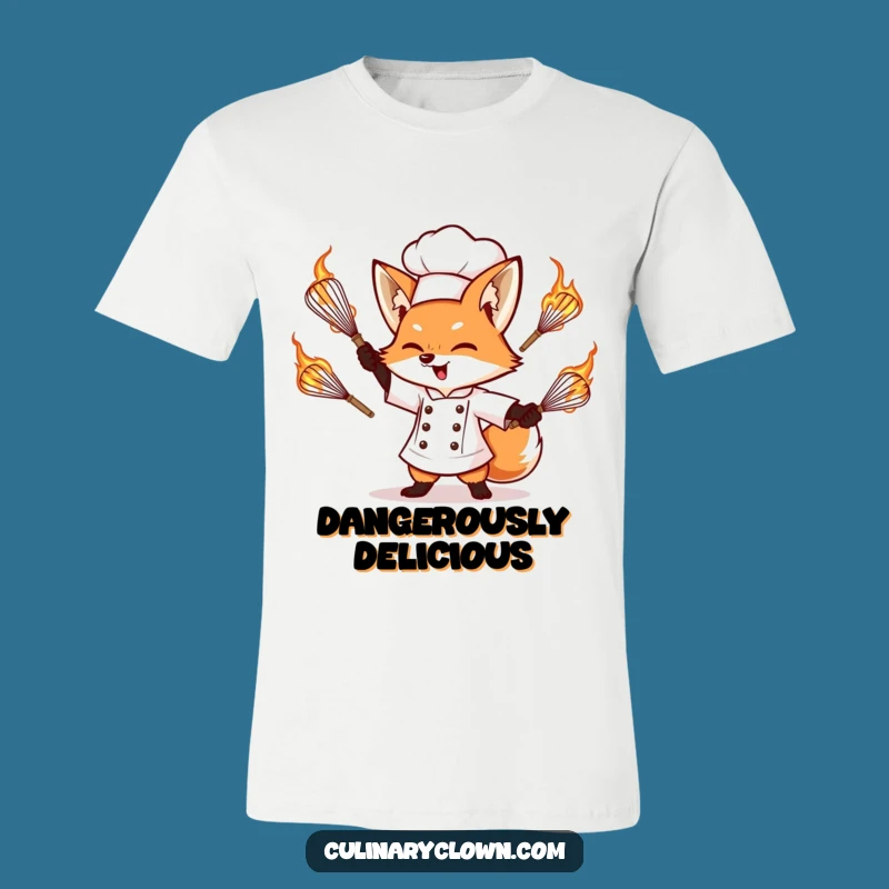 Funny Fox Chef Flaming Whisk T-Shirt - Bold & Hilarious Cook Apparel
