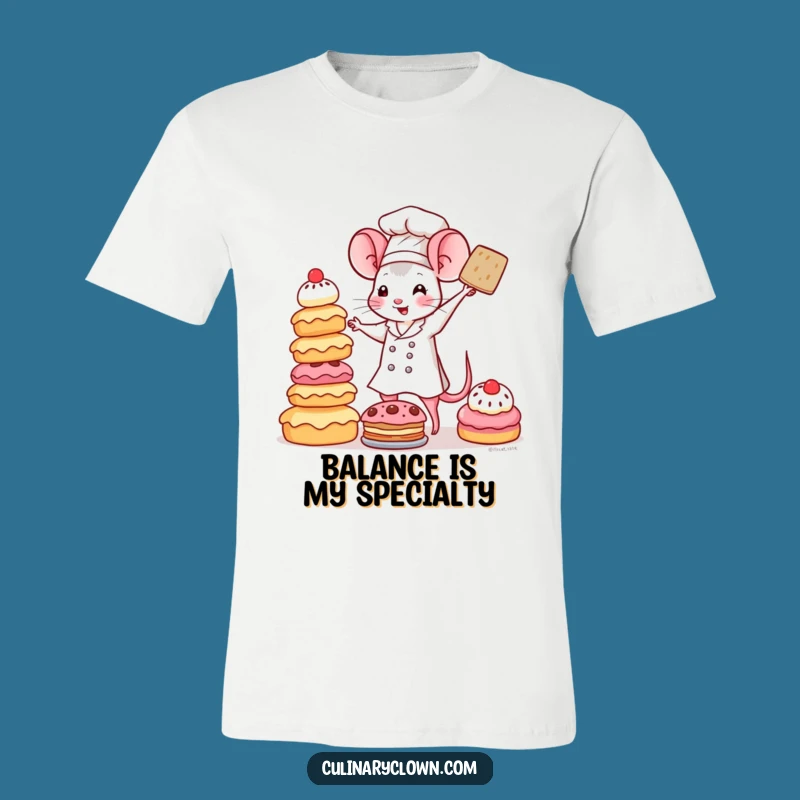 Funny Kawaii Mouse Chef T-Shirt: Cute Pastry Tower Mishap, Ideal Funny Gift for Foodies
