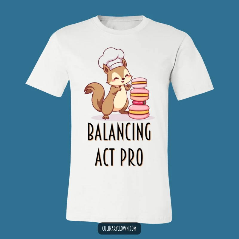 Funny Kawaii Squirrel Chef T-Shirt: Adorable Macaron Tower Mishap Tee - Great Gift!