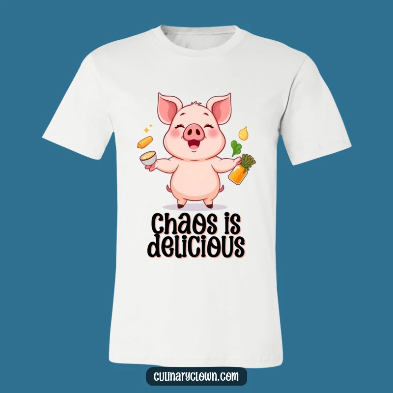 Funny Pig Juggling T-Shirt - Cheerful Chef Ingredient Toss Humor Tee
