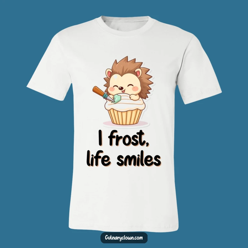 Funny Hedgehog Baker T-Shirt - Smiling Frosting Cupcake Humor Tee