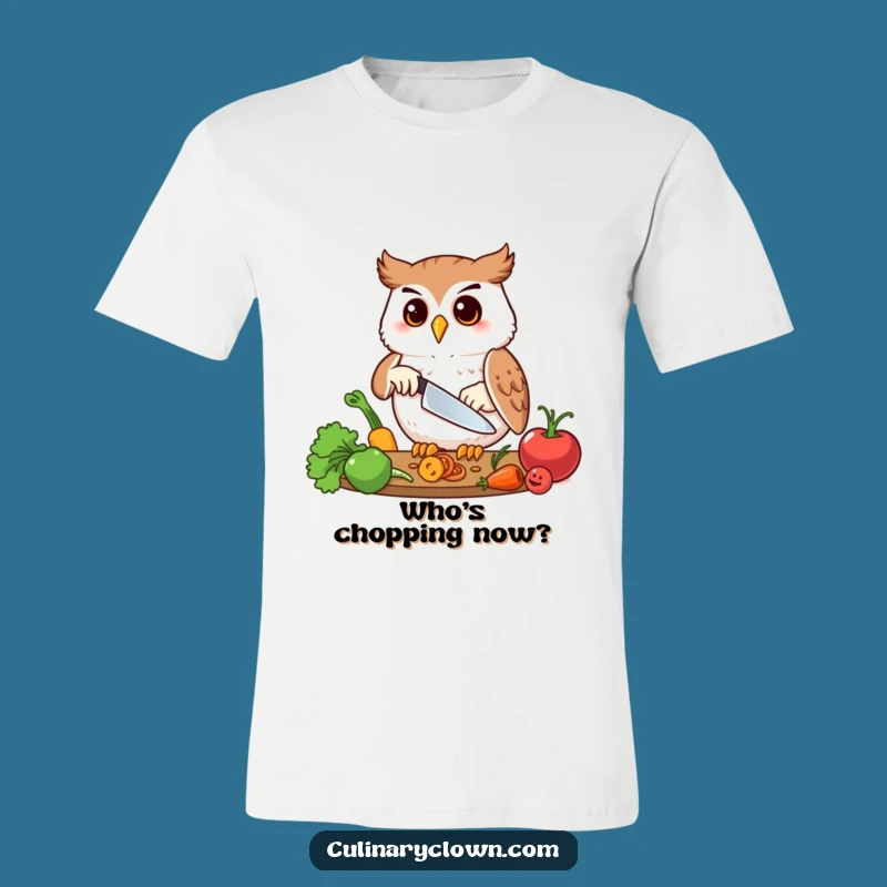 Funny Owl Chopping Veggies T-Shirt: Hilarious Chef Tee for Precise Foodies!
