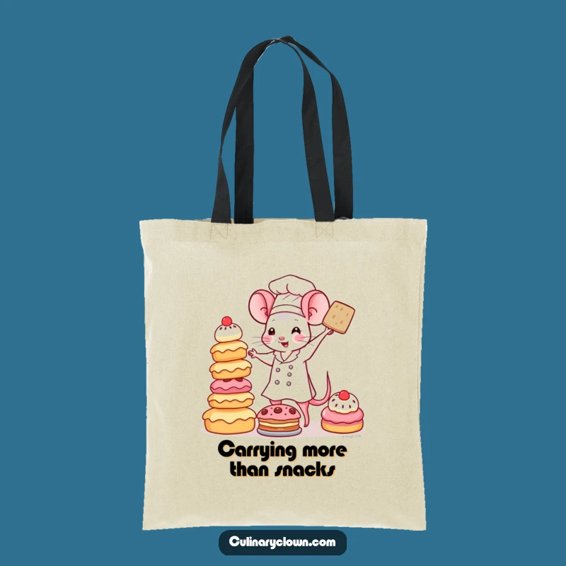 Funny Kawaii Mouse Chef Tote Bag: Cute Pastry Tower Carry-All, Perfect Funny Gift for Shoppers