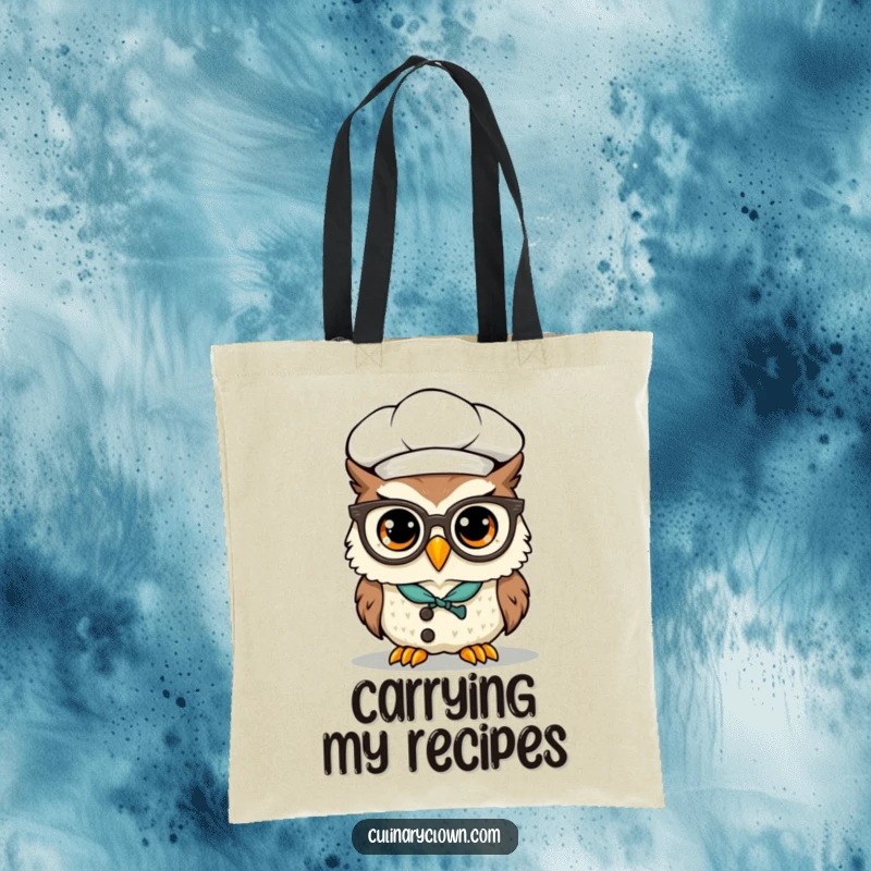 Funny Kawaii Owl Chef Tote Bag: A cute owl wearing a chef hat and glasses precariously on its beak, ready to carry groceries.