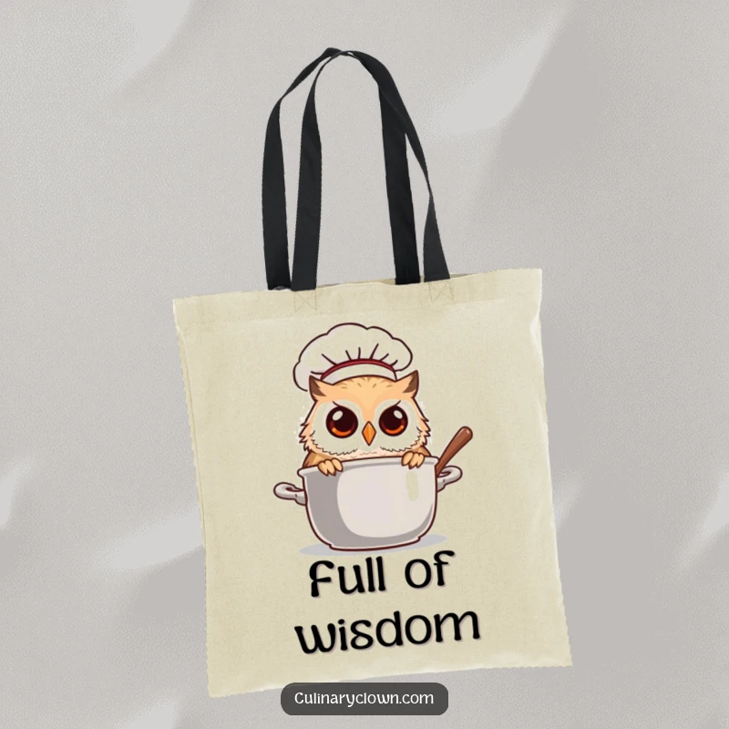 Funny owl chef peeking into a steaming pot, a charming and humorous tote bag for carrying daily essentials.