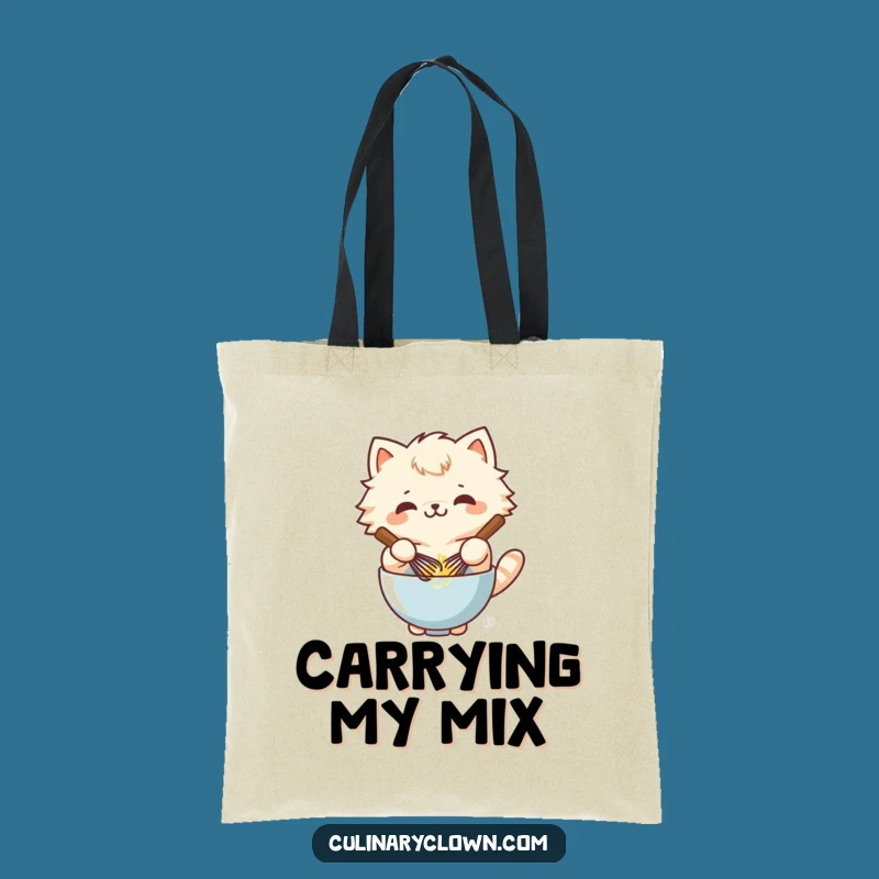 Funny Kawaii Cat Whisking Batter Tote Bag - Hilarious Kitchen Carry-all Gift