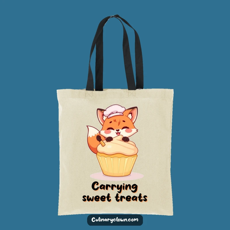 Funny Kawaii Fox Chef Tote Bag: Cute Cupcake Decorating Fox Carryall, Ideal Funny Gift