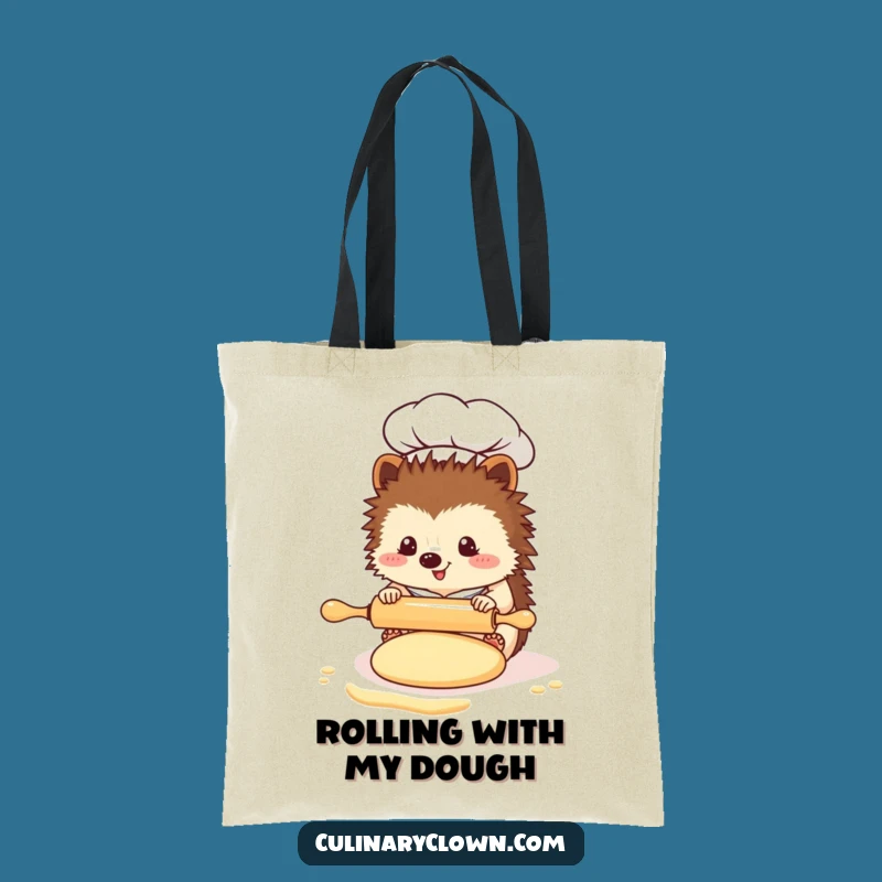 Funny Kawaii Hedgehog Chef Tote Bag: Tiny Rolling Pin Carry-All, Perfect Funny Gift for Bakers