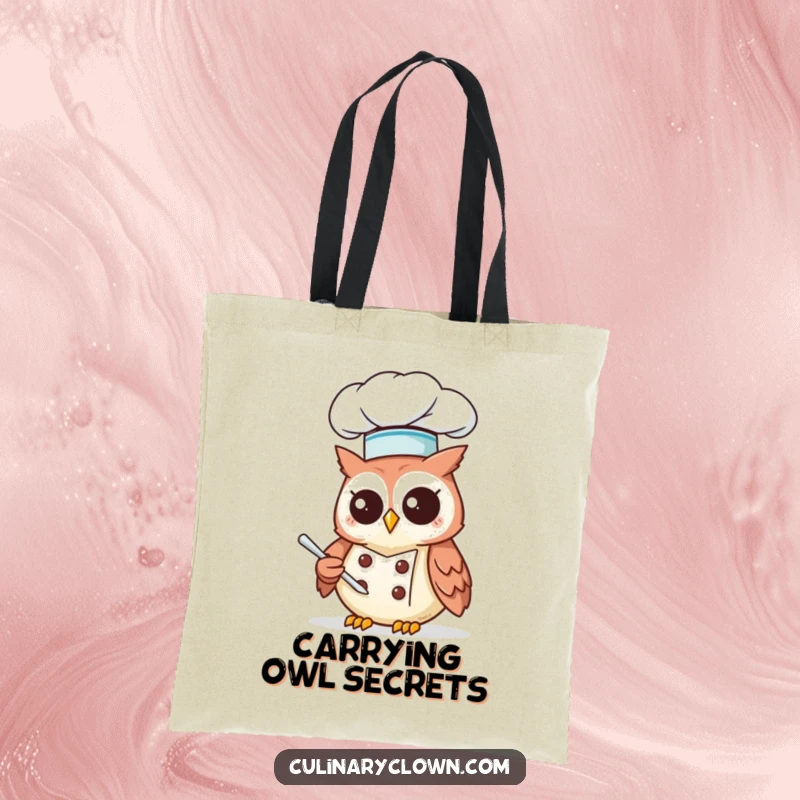 Funny Kawaii Owl Chef Tote Bag: Cute owl chef with a recipe, perfect for carrying groceries with a smile.