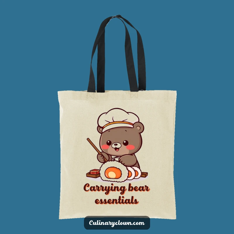 Funny Sushi Chef Bear Tote Bag: Carry Your Rolls, a Perfect Funny Gift!
